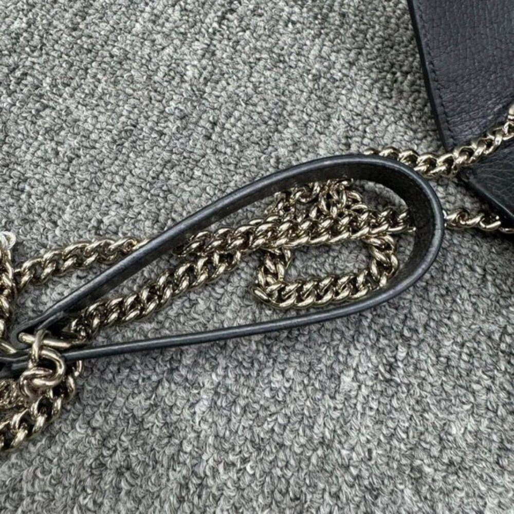 Authentic Gucci Soho Chain Crossbody Bag Black Pebbled Leather GG Logo LuxuryBag - Picture 15 of 16